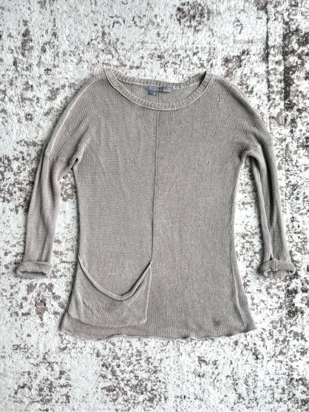 360 Sweater 100% Linen Knit Pullover Taupe Sweater